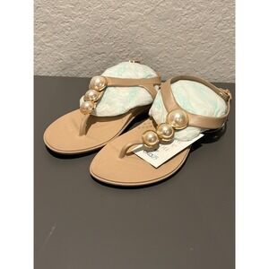 NWT Oka-B Women's Carson Thong Sandal – Size 7 Tan Pearl Accents